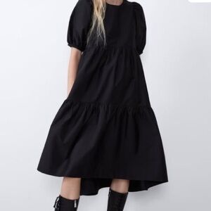 Zara Asymmetric Poplin Dress in black